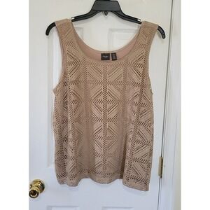 Travelers by Chicos Gold Metallic Crochet Front Tank Top Tan Sleeveless Size‎ 3